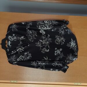 Maurice's Black and Ivory Floral Blouse, Large